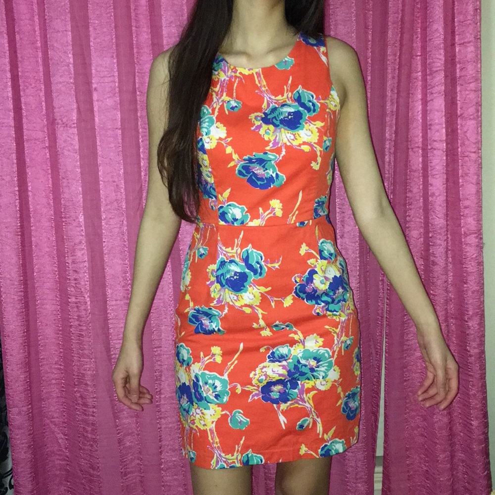 Orange Floral Spring Vacation Dress Cute